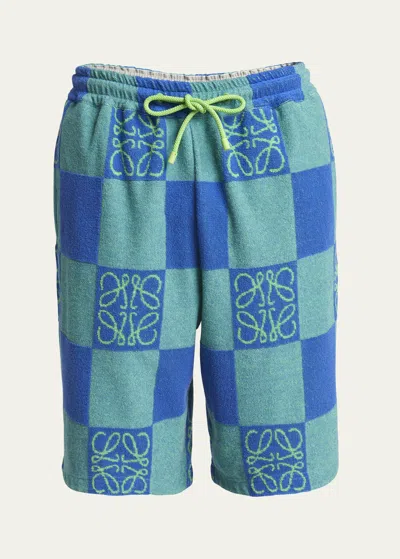 Loewe Paula's Ibiza Cotton-blend Terry-jacquard Drawstring Shorts In Green