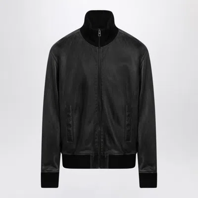 Loewe Men's Vintage-effect Leather Bomber Jacket In Black