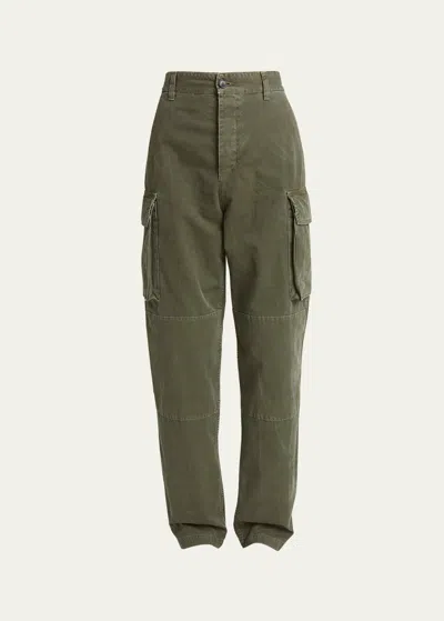 Loewe Men's Washed Canvas Cargo Trousers In Green