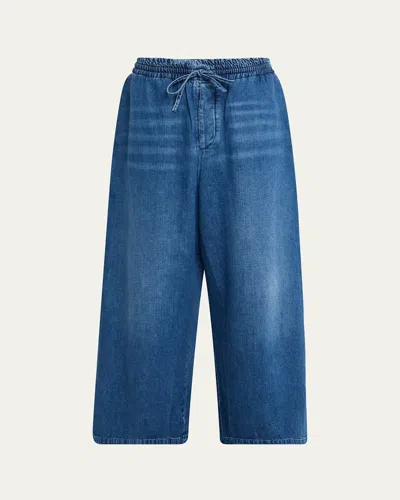 LOEWE MEN'S WASHED DENIM STRETCH-WAISTBAND PANTS