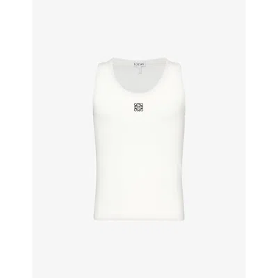 Loewe Mens White Anagram Brand-embroidered Stretch-cotton Top