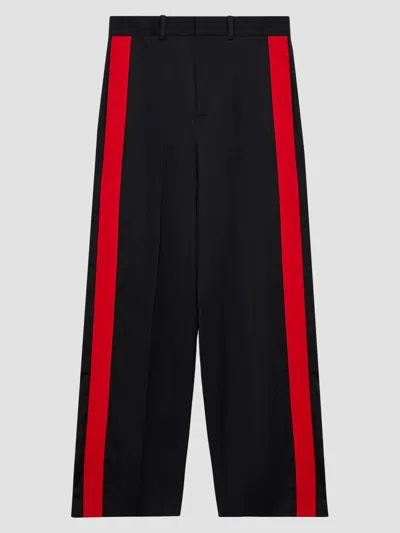 Loewe Men's Wool-cotton Tuxedo-stripe Trousers In Black