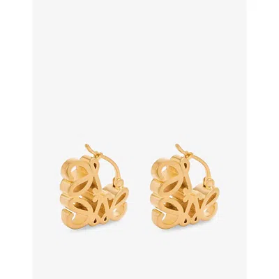 Loewe Mens Anagram Bombé Brass Hoop Earrings Gold