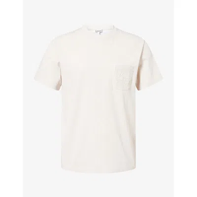 Loewe Mens Anagram Patch-pocket Cotton T-shirt Light Beige In White