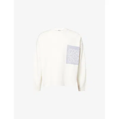 Loewe Mens Anagram Patch-pocket Cotton-knit Jumper Beige Grey In Neutral