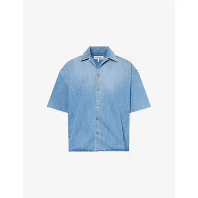 Loewe Anagram Denim Short Sleeve Shirt In Blue