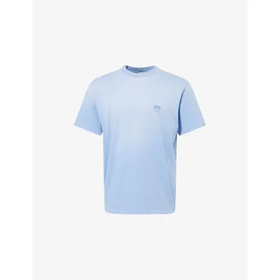 Loewe Mens Anagram-embroidered Cotton T-shirt Blue