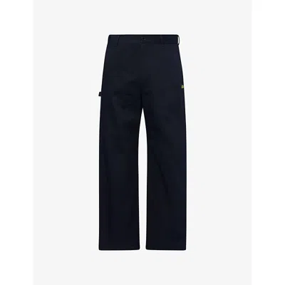 Loewe Mens Anagram-embroidered Cotton-twill Trousers Dark Navy In Blue