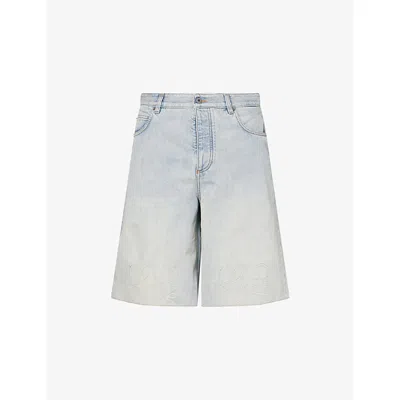Loewe Mens Anagram-embroidered Denim Shorts Washed Blue