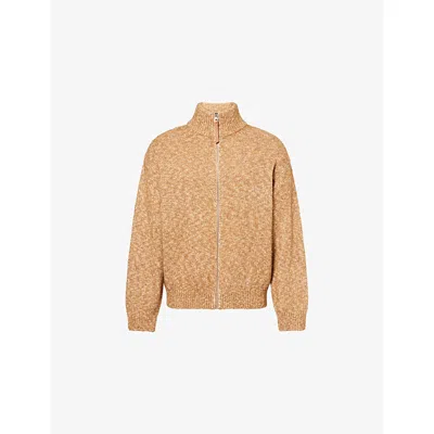 Loewe Mens Beige Logo-knit Zip-up Cotton-blend Cardigan In Brown