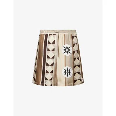 LOEWE MENS BEIGE MULTICOLOR LOEWE X PAULA'S IBIZA DRAWSTRING SILK SHORTS