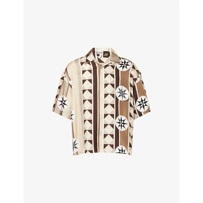 LOEWE MENS BEIGE MULTICOLOR LOEWE X PAULA'S IBIZA GEOMETRIC-PRINT SILK SHIRT