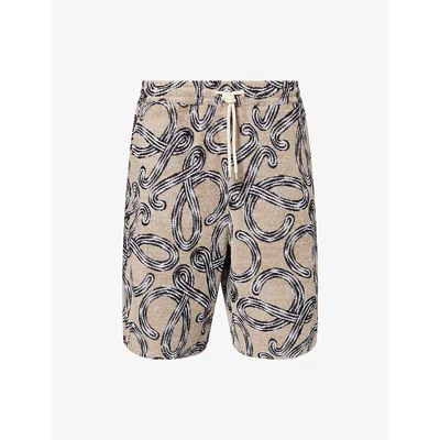Loewe Mens Beige/black  X Paula's Ibiza Monogram-print Cotton-terry Shorts In Multi