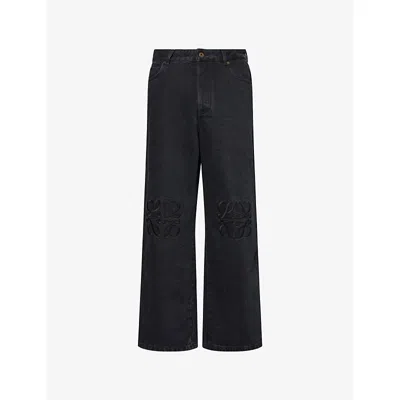 Loewe Mens Black Anagram-embellished Straight-leg Denim Jeans