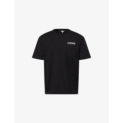 Loewe Mens Black Brand-embroidery Relaxed-fit Cotton-jersey T-shirt