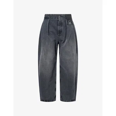 Loewe Mens Black Brand-patch Barrel-leg Denim Jeans In Gray