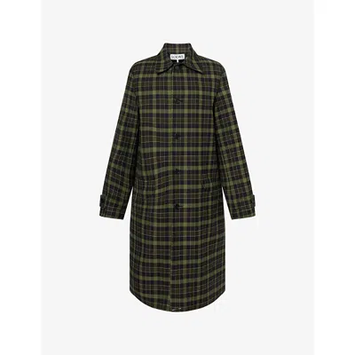 Loewe Mens Black Checked Single-breasted Cotton-wool Blend Coat
