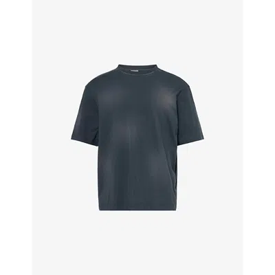 Loewe Mens Black Logo-embroidered Loose-fit Cotton T-shirt In Blue