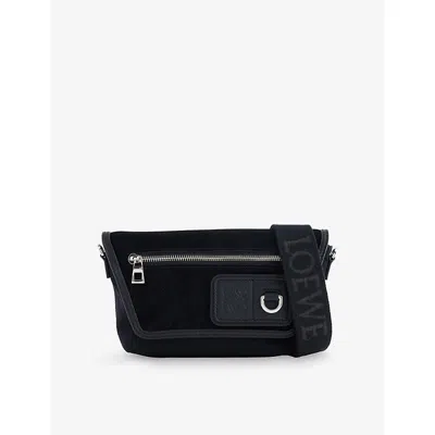 Loewe Mens Black Mini Flex Messenger Canvas And Suede Shoulder Bag