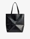 Loewe Men Dark Grey Leather Large Puzzle Fold Shopping Bag In Black