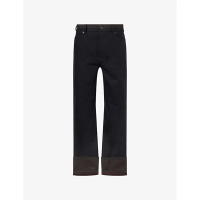 Loewe Mens Black/burgundy Turn-up Straight-leg Denim Jeans In Multi