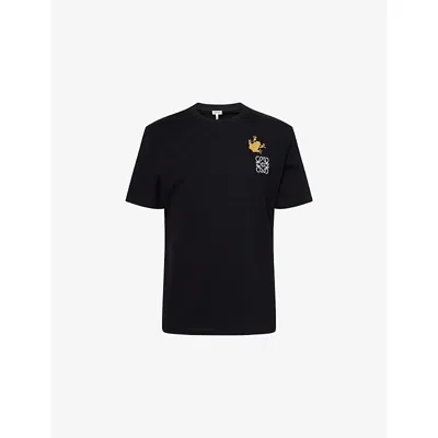 Loewe Mens Black/multicolor Embroidered-anagram Relaxed-fit Cotton T-shirt