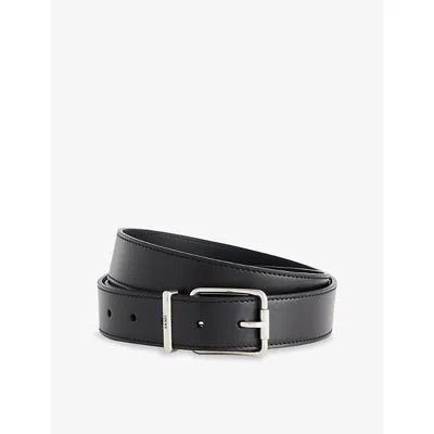 Loewe Mens Black/vintage Palladium Engraved-logo Leather Belt