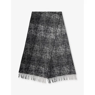 Loewe Mens Black/white Anagram Wool And Cashmere Scarf In Gray