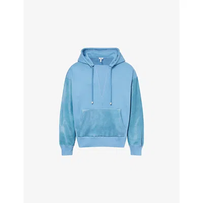 Loewe Mens Blue Hybrid Contrast Cotton And Leather Hoody