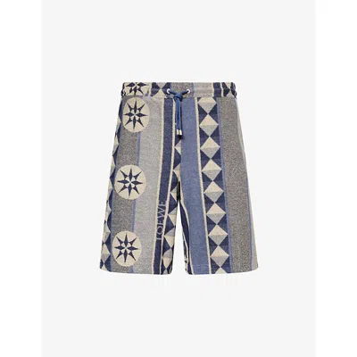 Loewe Mens Blue Multicolor Ibiza Graphic-pattern Cotton-blend Terry Shorts