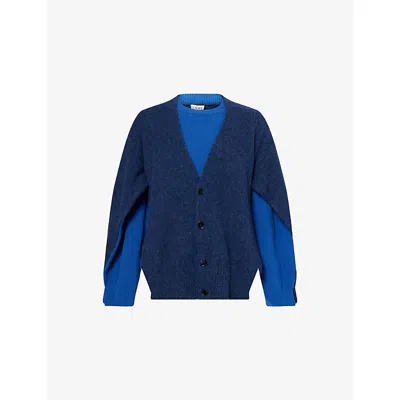 Loewe Mens Blue/dark Blue Trompe L'oeil Layered Wool Blend Sweater Xl