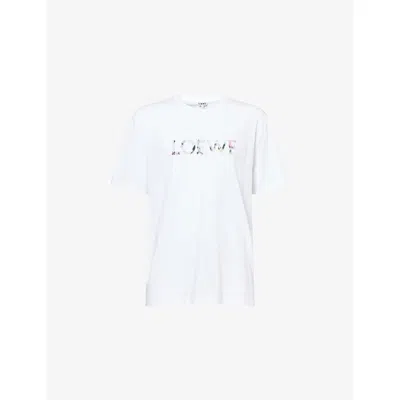 Loewe Mens White Brand-print Relaxed-fit Cotton-jersey T-shirt