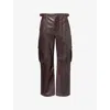 Loewe Mens Brown Wide-leg Side-pocket Leather Cargo Trousers In Burgundy