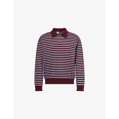 Loewe Mens Burgundy Light Blue Ibiza Polo-collar Cotton-blend Knit Jumper Xl In Multi