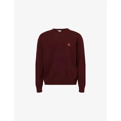 Loewe Mens Burgundy Regular-fit Embroidered-logo Wool Jumper In Brown