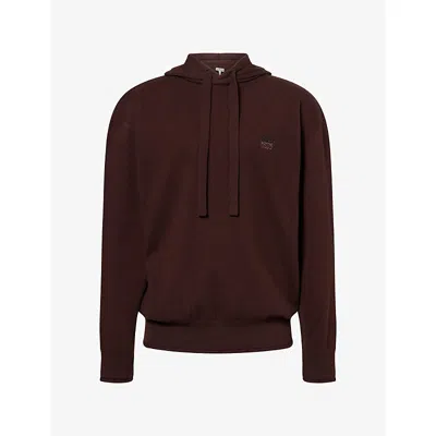 Loewe Mens Cashmere Anagram-embroidered Knitted Hoody Dark Brown In Multi