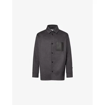 Loewe Mens Charcoal Melange Leather-pocket Relaxed-fit Wool And Cashmere Overshirt In Gray