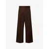 Loewe Mens Chocolate Brown Pleated Wide-leg Cotton Trousers