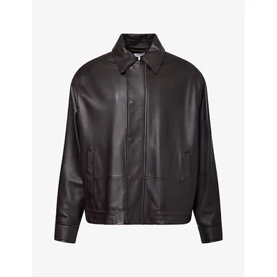 Loewe Mens Dark Brown Drawstring Leather Jacket In Multi