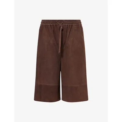 Loewe Mens Dark Brown  X Paula's Ibiza Drawstring Suede Shorts