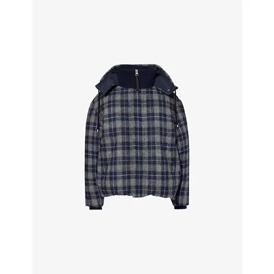 Loewe Mens Dark Navy Blue Hooded Wool Puffer Jacket