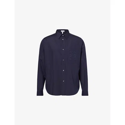 Loewe Mens Dark Navy Long-sleeves Regular-fit Cotton-poplin Shirt In Blue