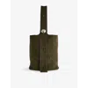 Loewe Mens Dark Olive Pebble Bucket Large Suede Shoulder Bag In Green