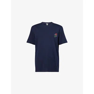 Loewe Mens Dark Navy Embroidered Relaxed-fit Cotton-jersey T-shirt In Blue