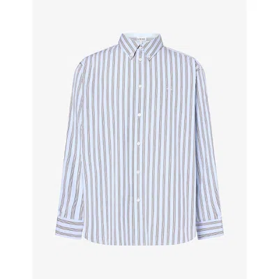 Loewe Mens Embroidered-logo Striped Cotton Shirt Blue White In Multi