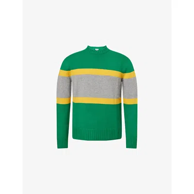 Loewe Mens Green/grey Striped Crewneck Wool Jumper