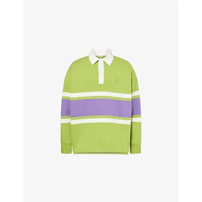 LOEWE MENS GREEN/PURPLE STRIPED LONG-SLEEVE COTTON POLO SHIRT