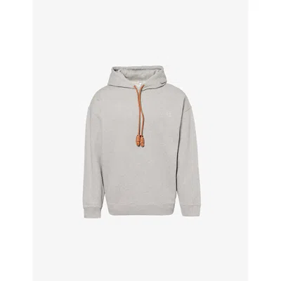 Loewe Mens Grey Melange Leather-drawstring Relaxed-fit Cotton-jersey Hoodie In Gray