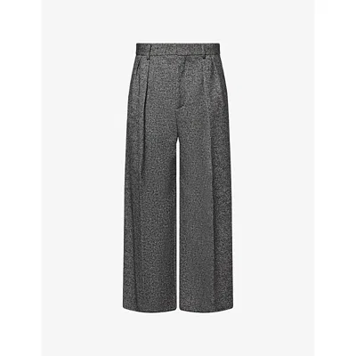 Loewe Mens Grey Melange Pressed-crease Straight-leg Wool Blend Trousers In Gray