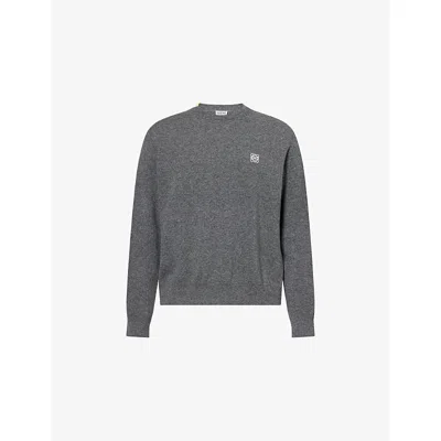 Loewe Mens Grey Regular-fit Embroidered-logo Wool Jumper In Gray